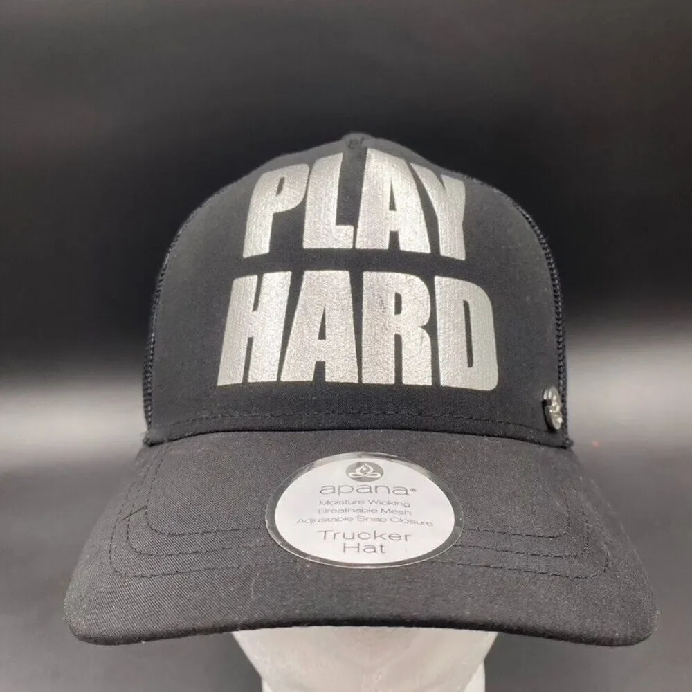 NEW Apana Yoga Play Hard Cap Hat Snapback Trucker‎ NWT Black Fitness